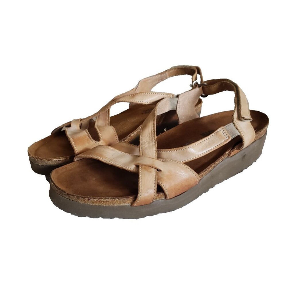 NAOT BERNICE Slingback Strappy Sandals Tan Rawhide Leather Women's Size 10